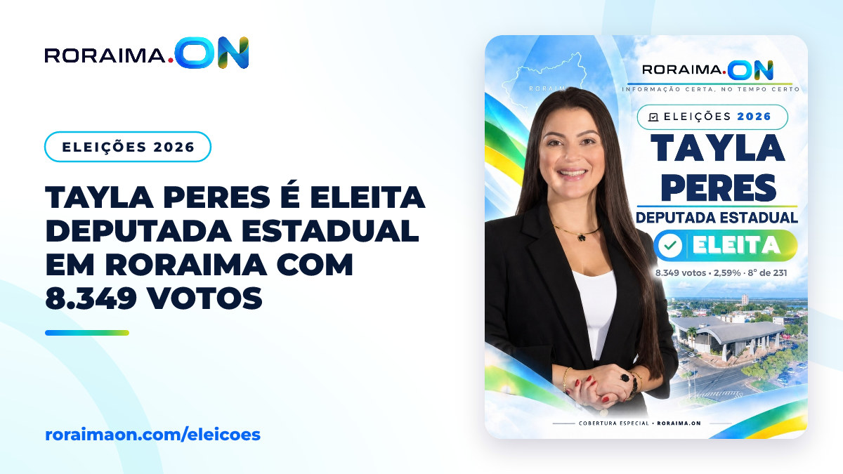 Foto de Tayla Peres, deputada estadual eleita, com arte gráfica do Roraima On sobre o resultado das eleições.