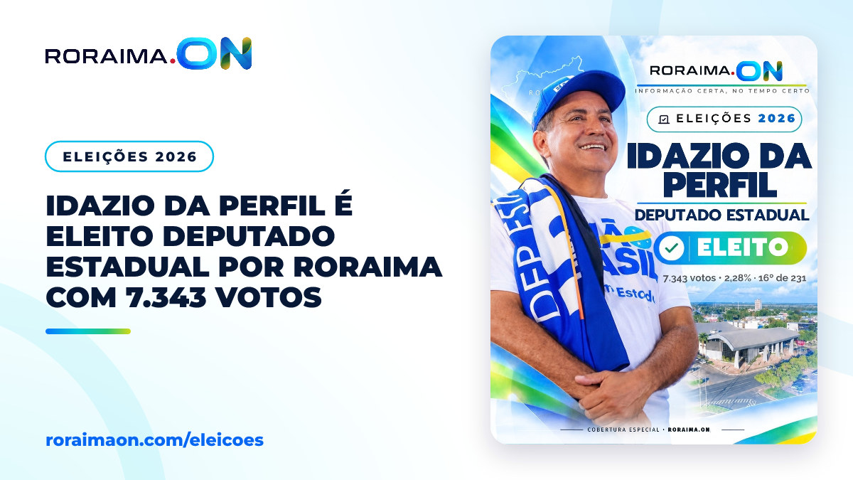 Card gráfico com a foto de Idazio da Perfil e a informação de sua eleição para deputado estadual em Roraima.