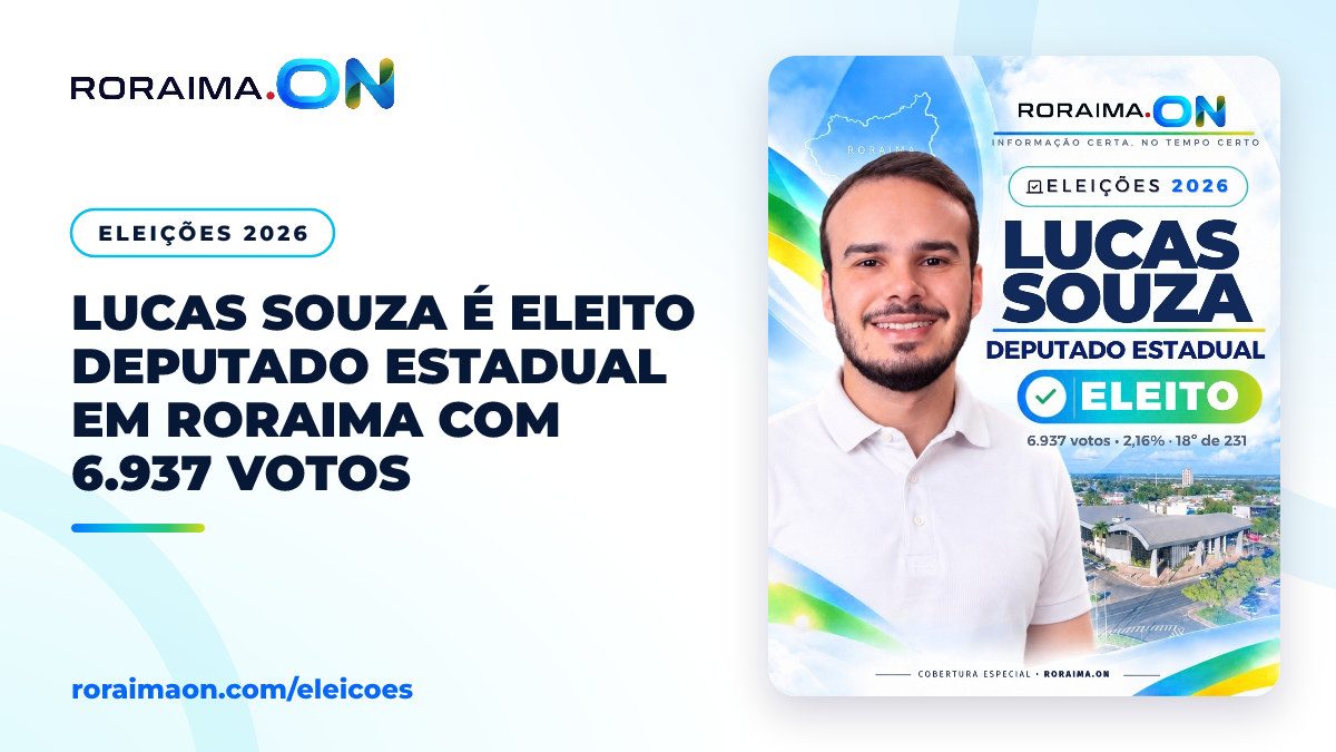 Arte gráfica com a foto de Lucas Souza, eleito deputado estadual, e o número de votos recebidos.