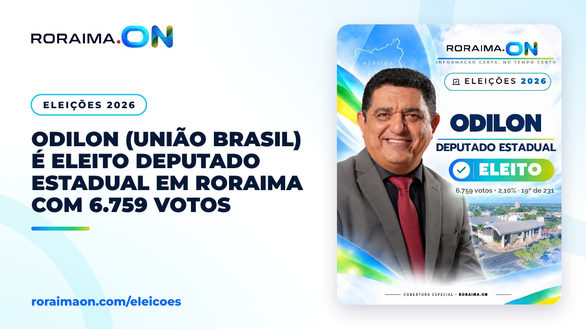 Arte gráfica com a foto de Odilon, eleito deputado estadual por Roraima nas Eleições 2026.